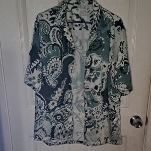 Zara Teal & White Paisley Short Sleeve Shirt